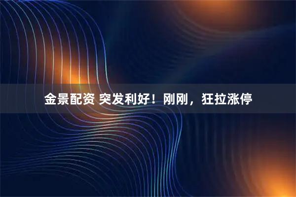金景配资 突发利好！刚刚，狂拉涨停